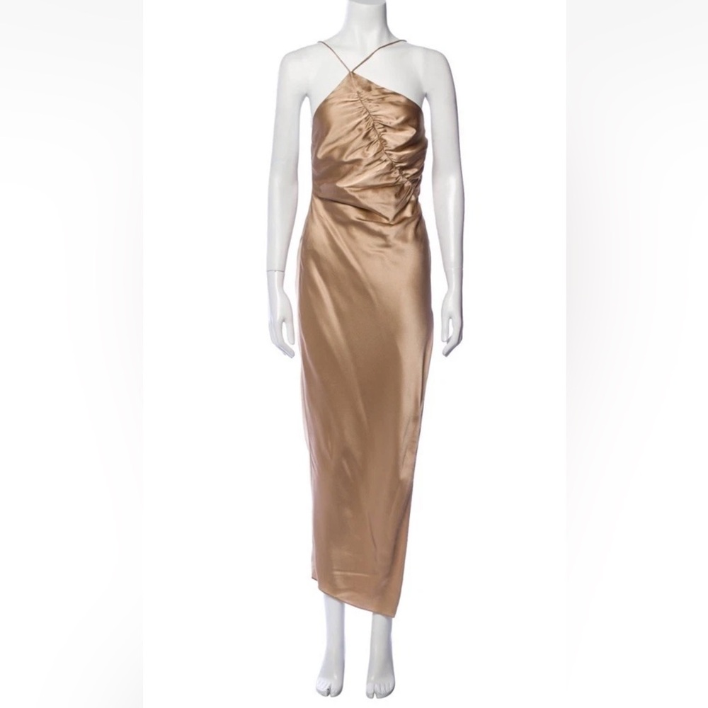 The Sei silk Sophisticated Satin Tan Gown long dress Sz Xs (item A51)